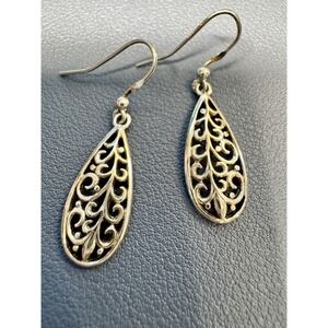 Filigree Scroll Earrings Tear Drop Pendants Everyday Classic Sterling 925 Dangle